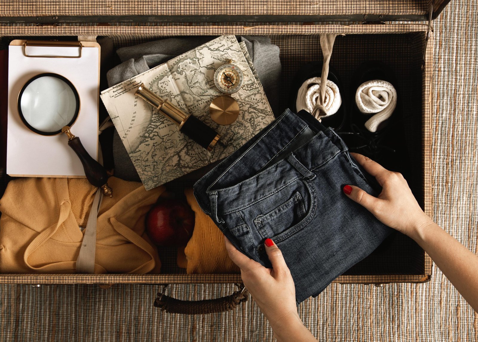 top-view-individual-packing-vintage-suitcase