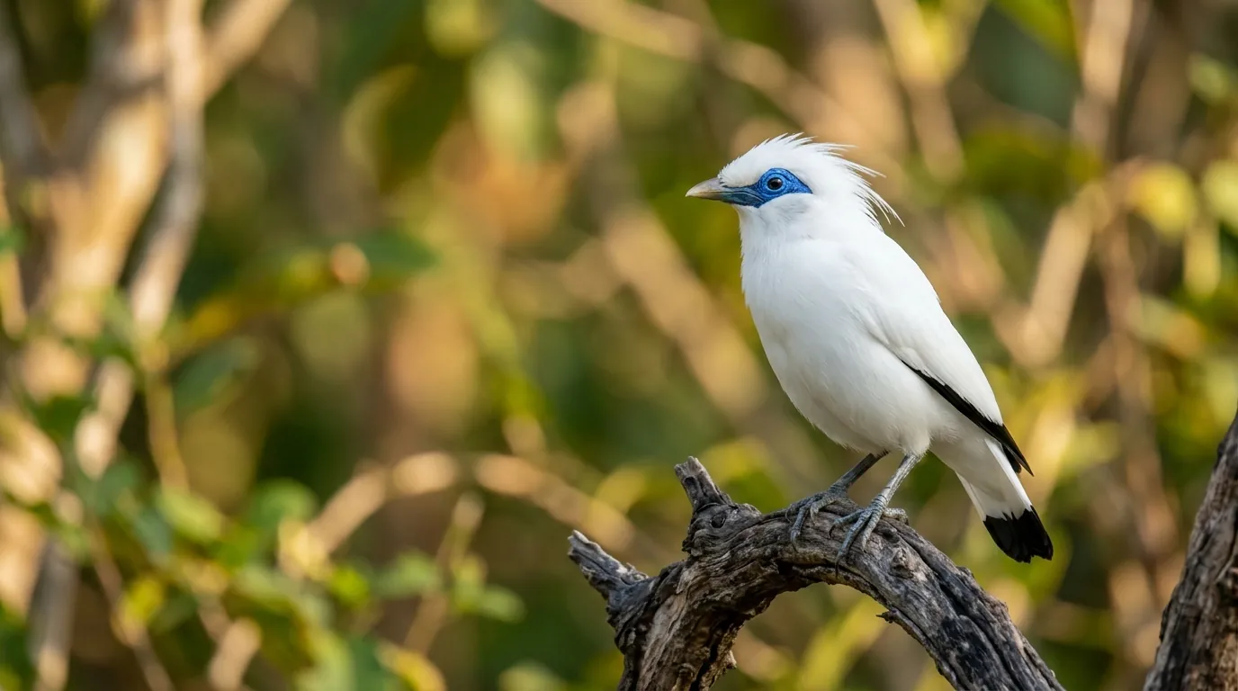 Critically endangered Bali Starling perched in West Bali National Park