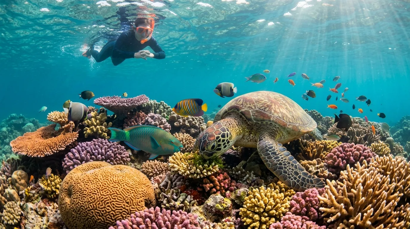 Green sea turtle grazing on the coral reef at Menjangan Island