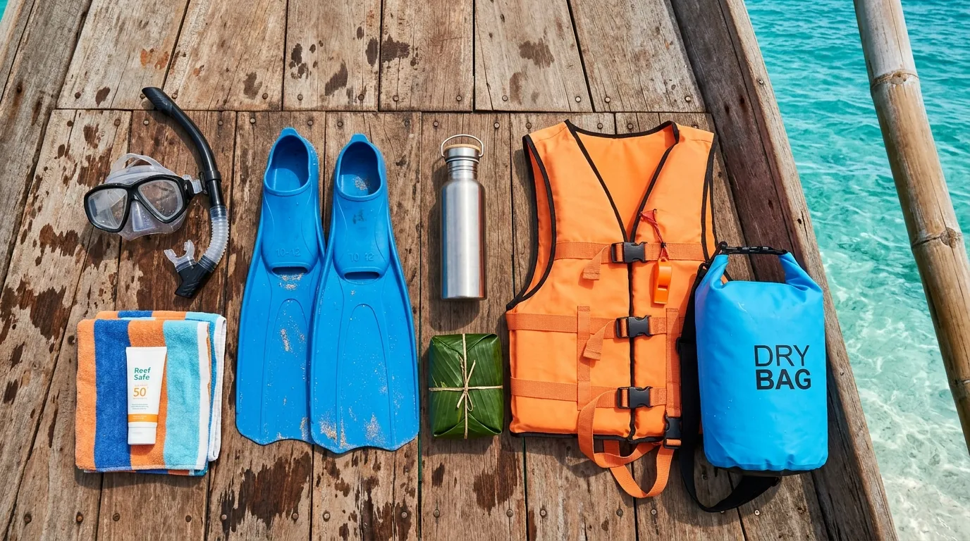 Snorkeling gear, life jacket and packed lunch included in a Menjangan snorkeling tour