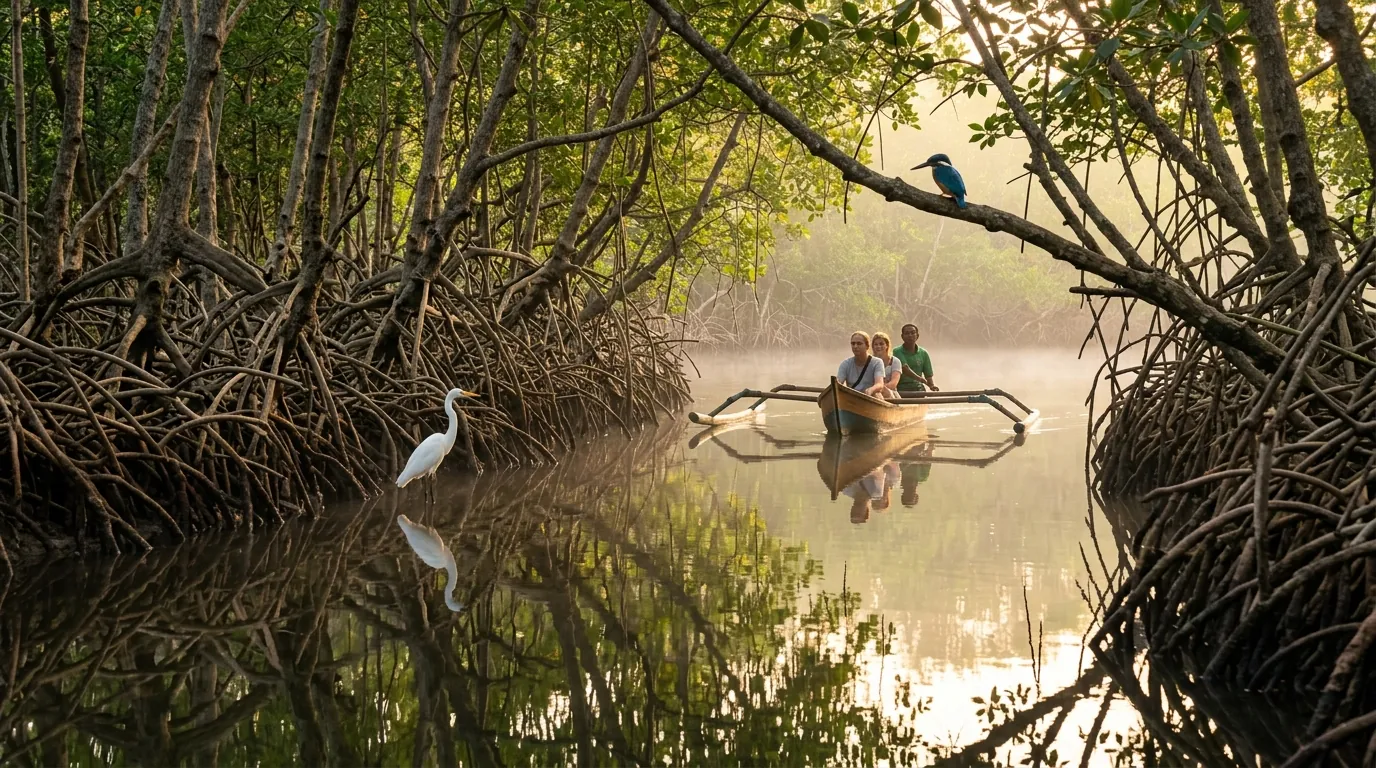 Canoe trip through the mangroves of West Bali National Park at sunrise